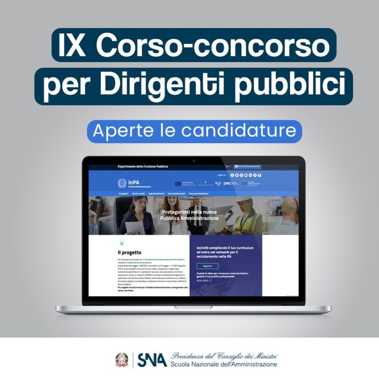 Aperte le candidature per il IX corso-concorso della Scuola Nazionale dell’Amministrazione per Dirigenti pubblici