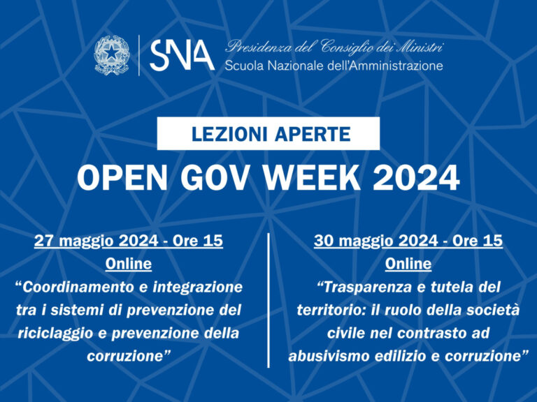 SNA organizza due lezioni aperte in occasione dell’Open Gov Week